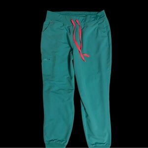 Women’s Figs Green Joggers with Coral/Pink Drawstring